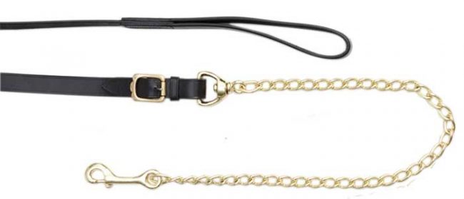 Leather Lead with Brass Plated Chain- 60cm