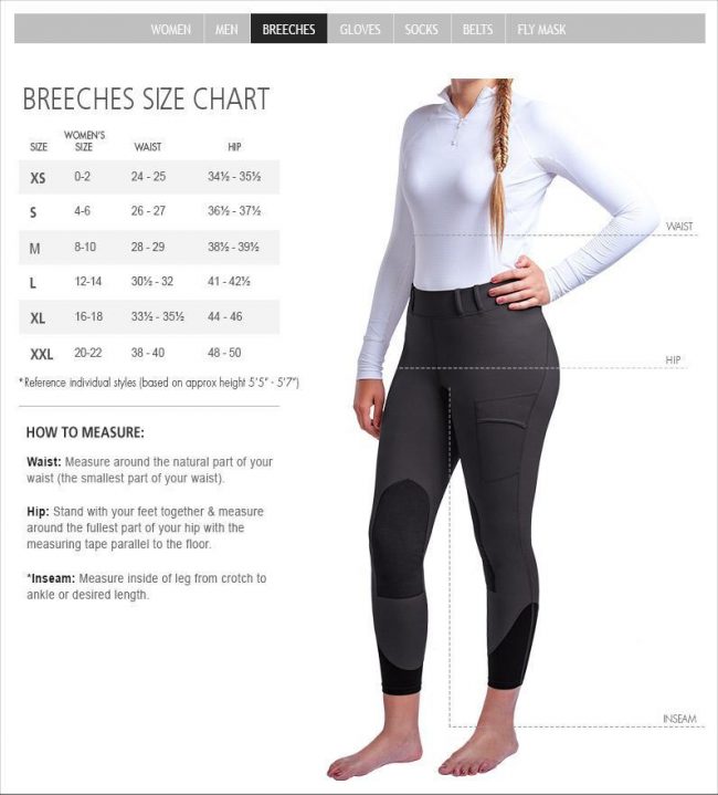 Noble Outfitters Riding Breeches Size Chart