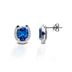 Kelly Herd Earrings Blue Stone Horseshoe - Sterling Silver