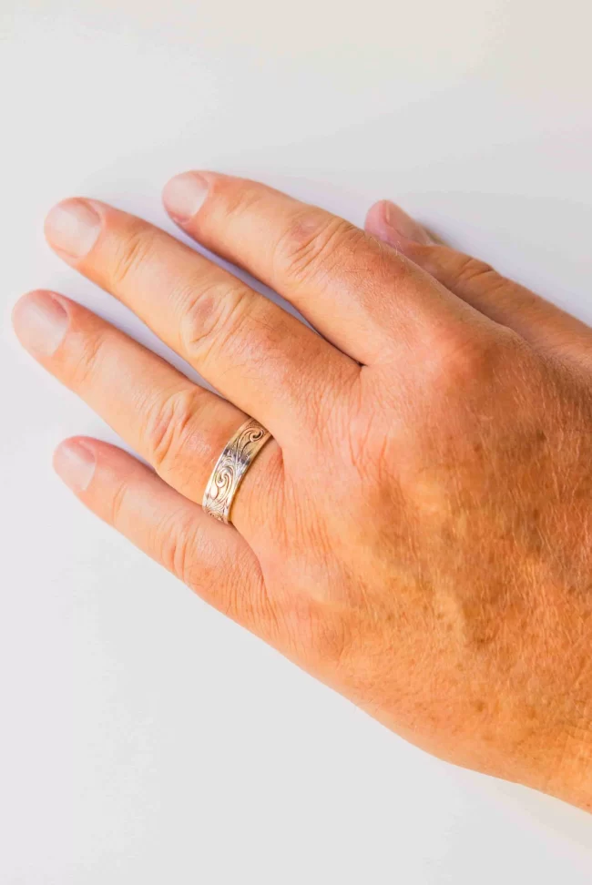 Kelly Herd Men's Engraved Western Wide Band Ring - Sterling Silver - Image 2