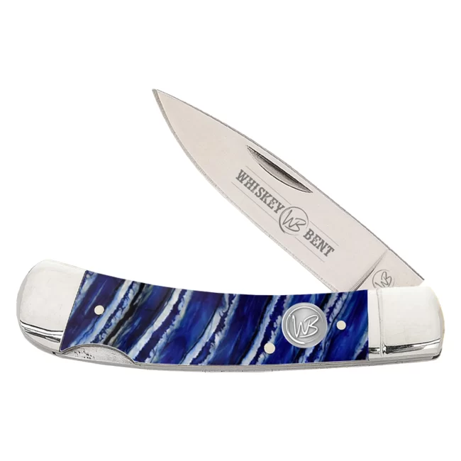 Whiskey Bent Trapper Pocket Knife Single Locking Blade - Blue Mammoth