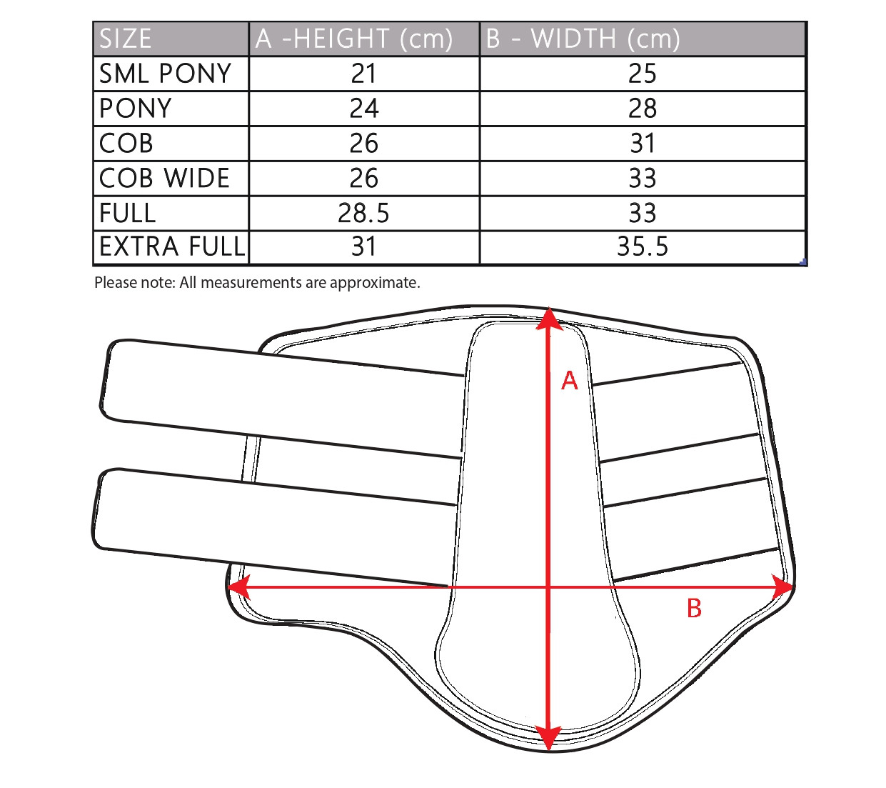 Shires ARMA Brushing Boots Size Chart