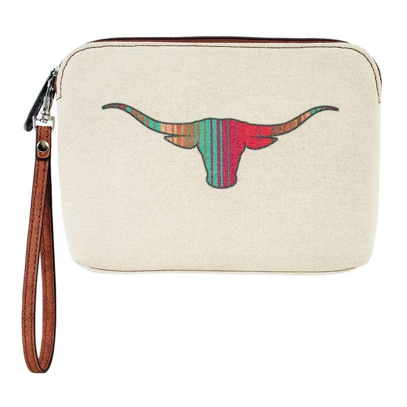 Justin Ladies Cosmetic Pouch Canvas W/Striped Longhorn