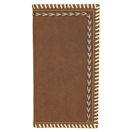 Justin Mens Rodeo Wallet Genuine Leather W/ Whip Stitch And Horsehair Braid